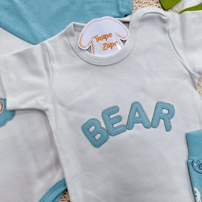 Conj. de Malha 3 peças - Bear com Estrelinhas - Verde Menta e Gelo